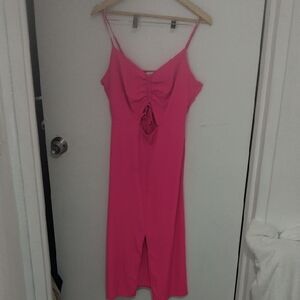 Topshop Fuchsia Ruched Midi Dress